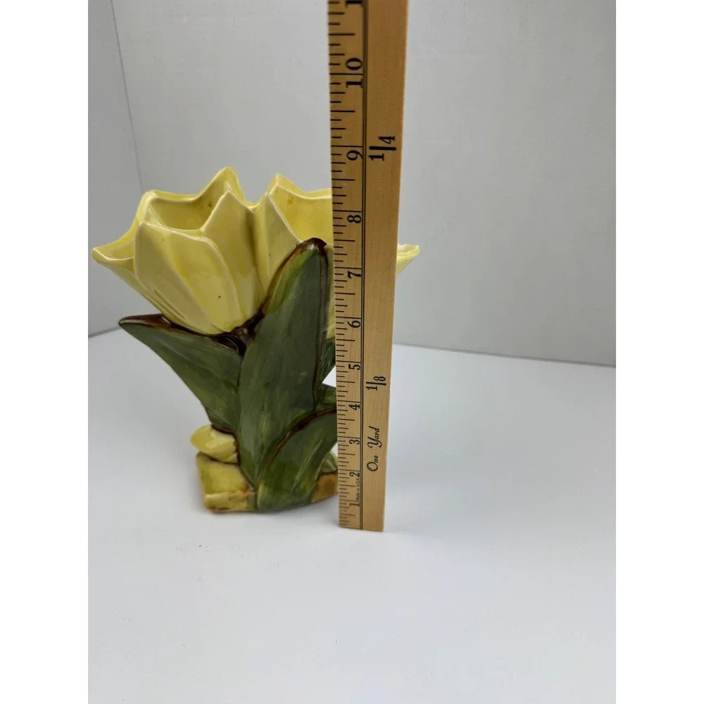 Vintage McCoy Yellow Tulip Ceramic Vase Mid Century Art Pottery Floral Planter